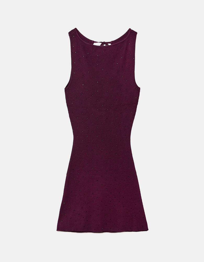 Knitted Backless Mini Dress with Strass | Purple