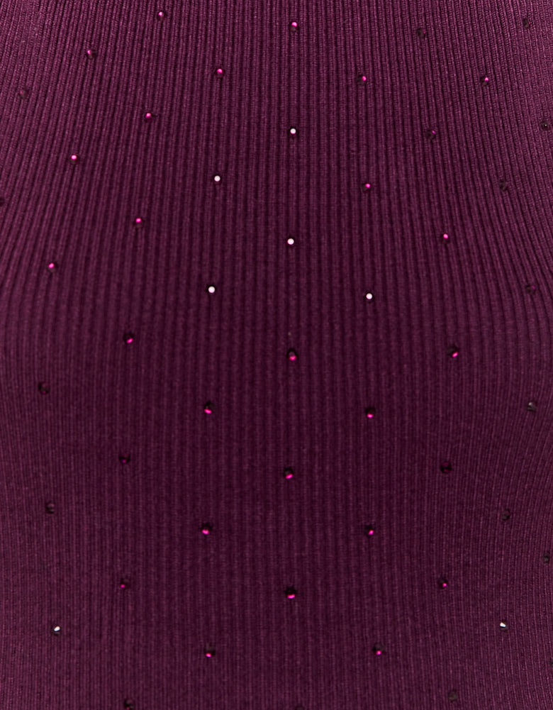 Knitted Backless Mini Dress with Strass | Purple
