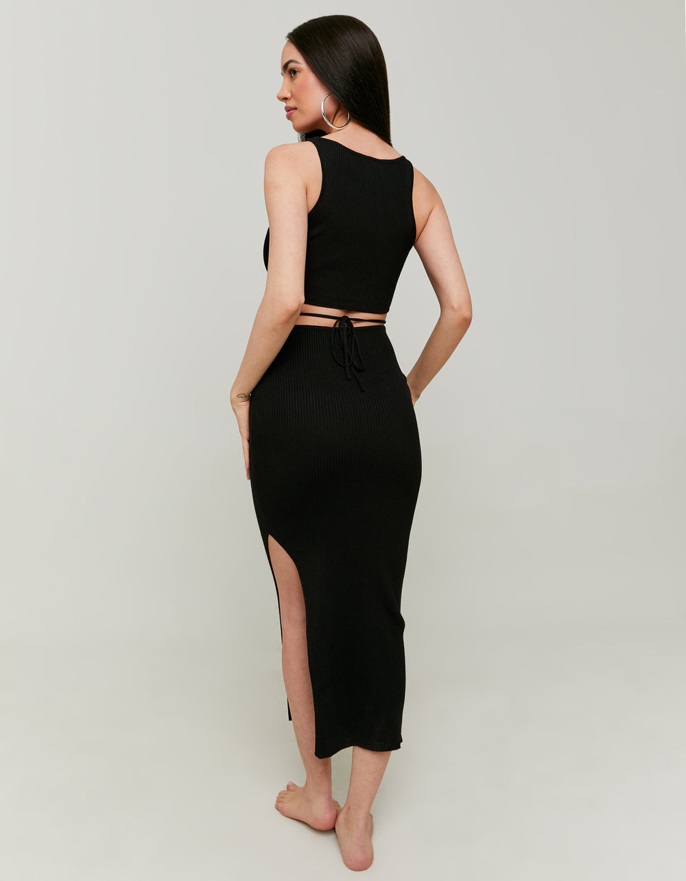 Knitted Dress with Lace Up | Black