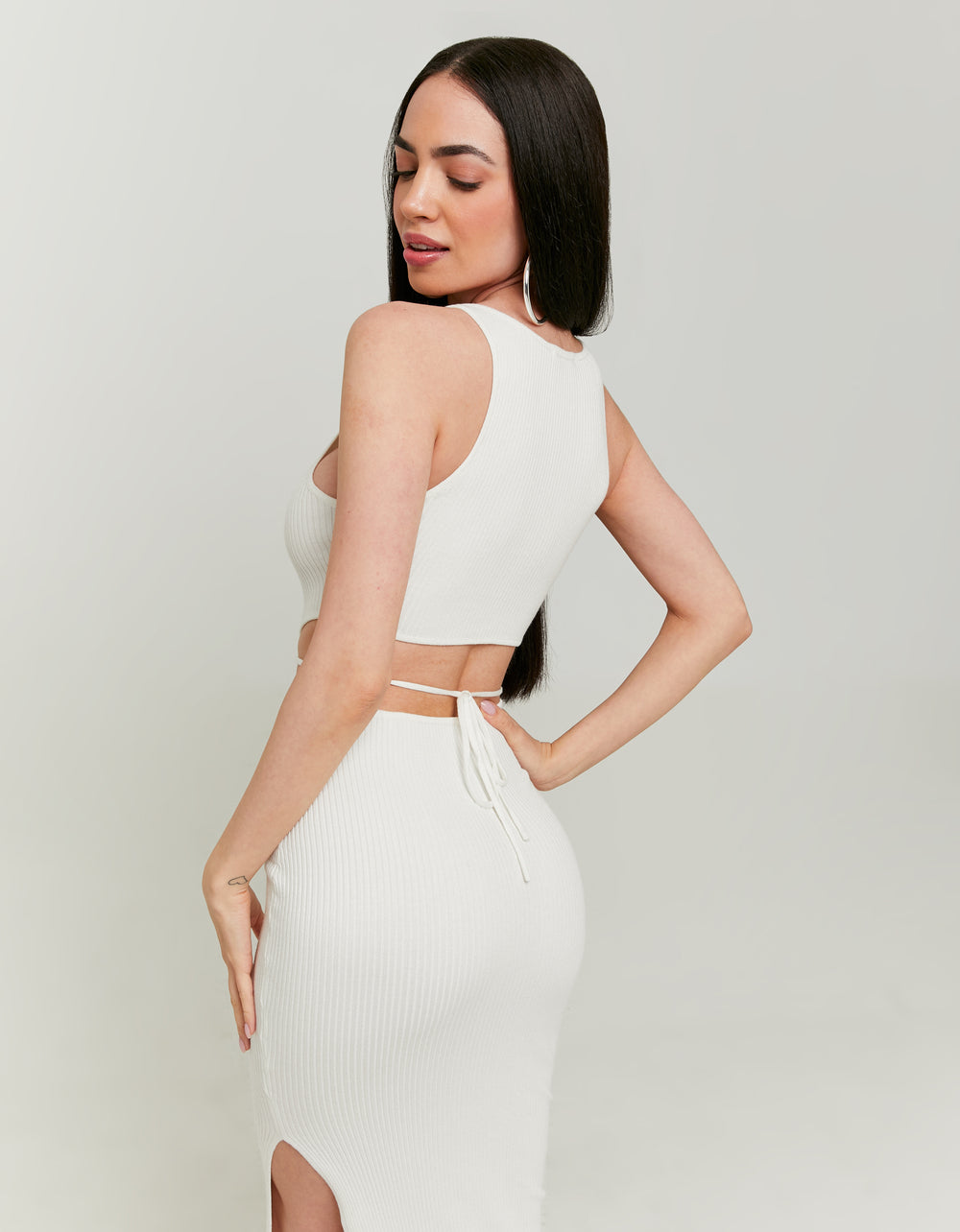 Knitted Dress with Lace Up | Off White