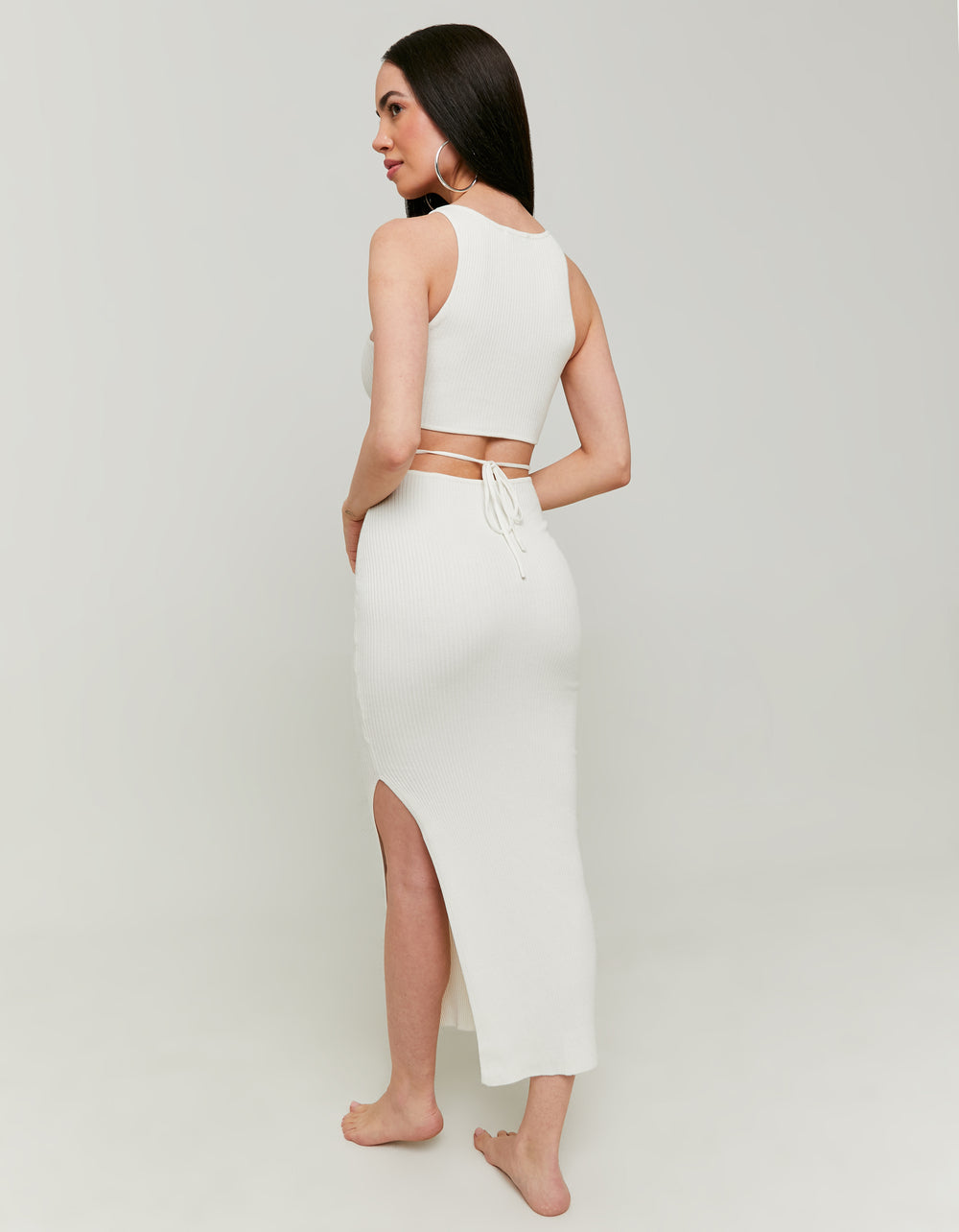 Knitted Dress with Lace Up | Off White