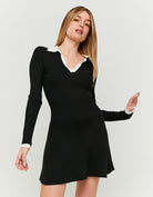 Knitted Dress with White Polo Neck | Black