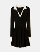 Knitted Dress with White Polo Neck | Black