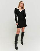 Knitted Dress with White Polo Neck | Black