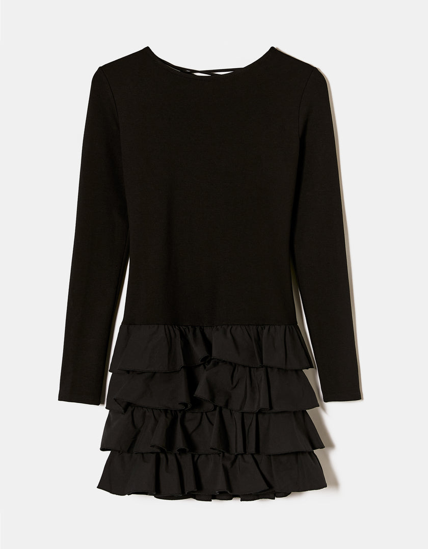 Mini Dress with Ruffles | Black