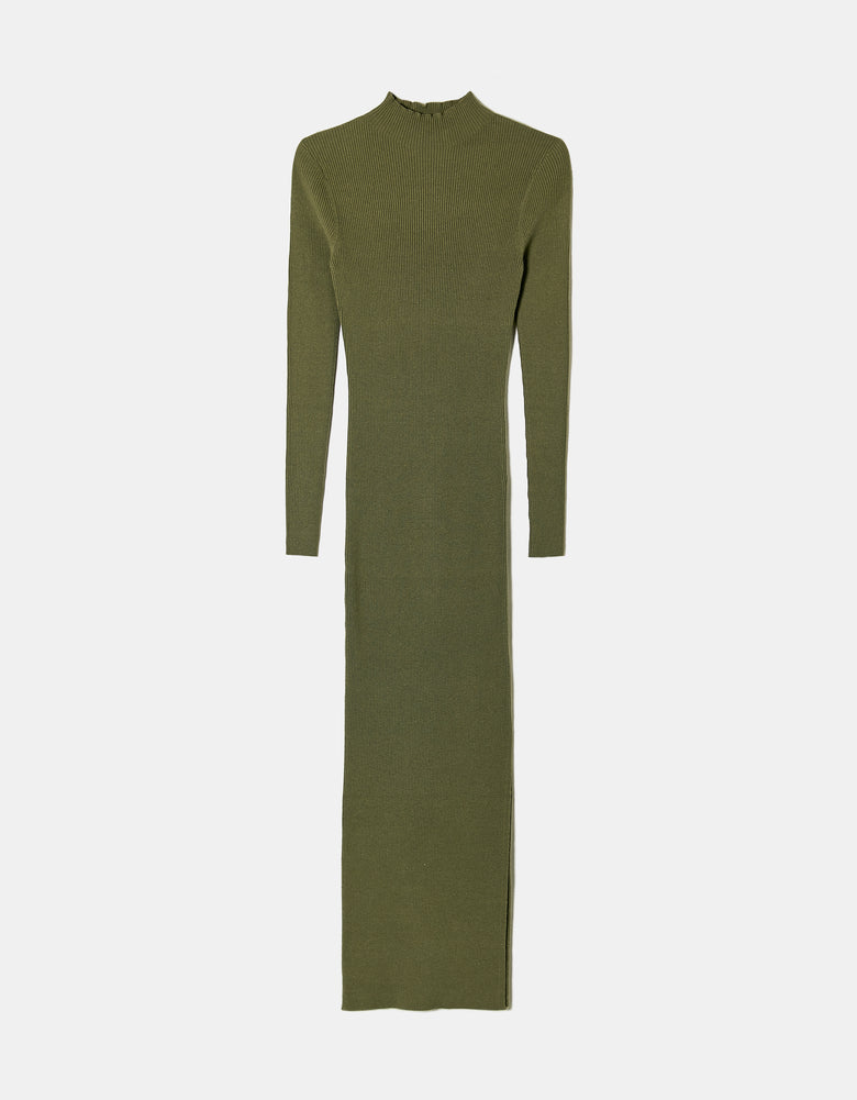 Maxi Knitted Dress with Slit | Kaki