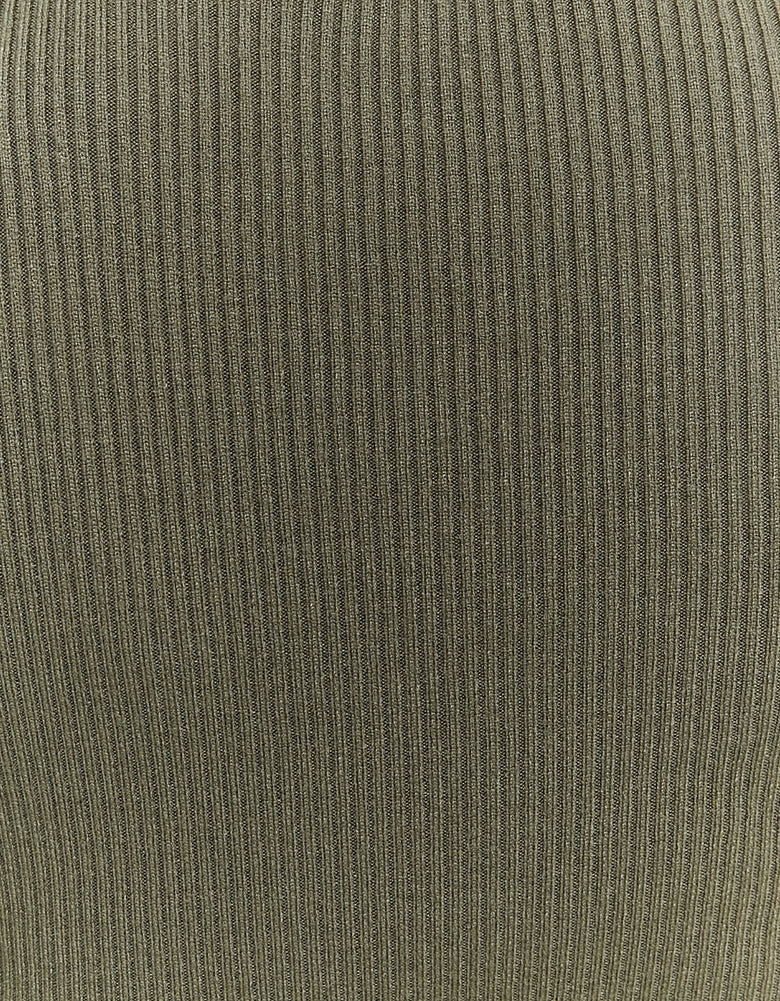 Maxi Knitted Dress with Slit | Kaki