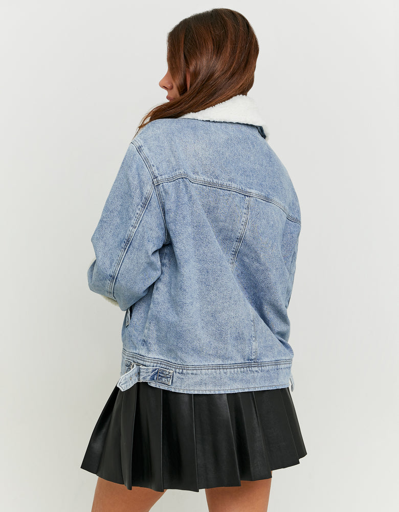 Denim Jacket with Shearling Details | Blue Wash