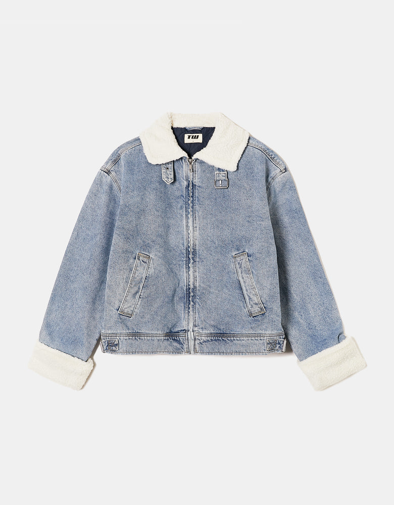 Denim Jacket with Shearling Details | Blue Wash
