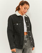 Denim Jacket with Faux Fur Collar | Black Wash