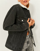 Denim Jacket with Faux Fur Collar | Black Wash