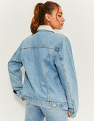 Denim Jacket with Faux Fur Collar | Blue Wash