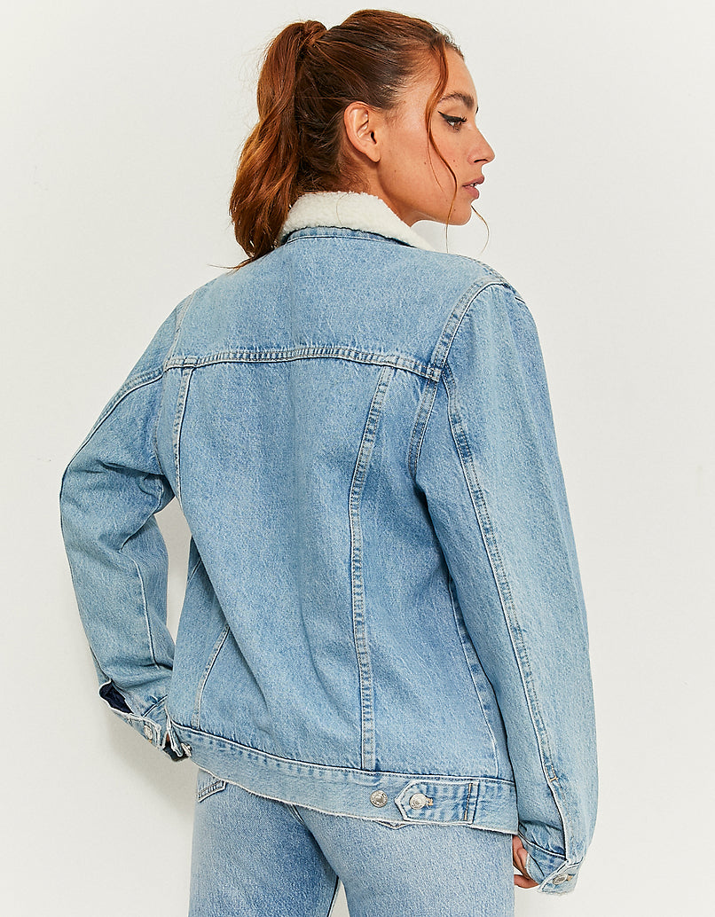 Denim Jacket with Faux Fur Collar | Blue Wash