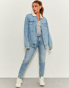 Denim Jacket with Faux Fur Collar | Blue Wash