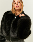 Fake Fur Jacket with Zip | Black