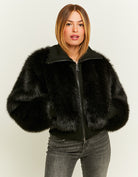 Fake Fur Jacket with Zip | Black