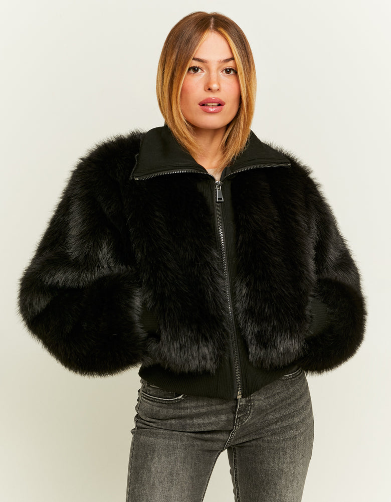 Fake Fur Jacket with Zip | Black