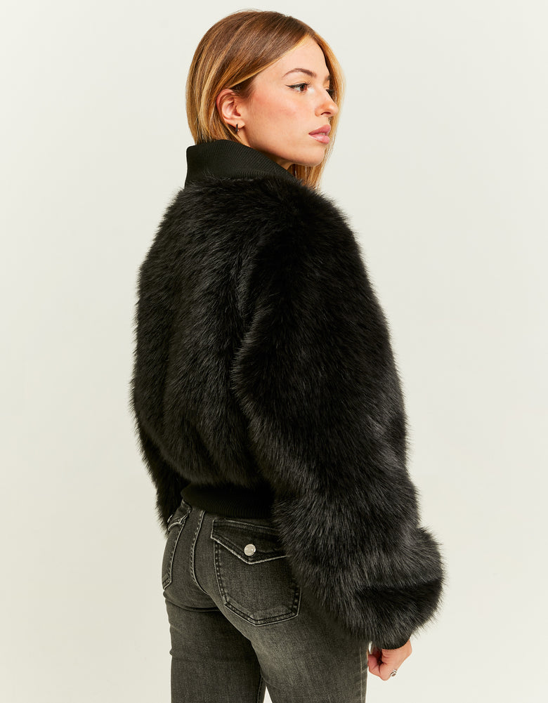 Fake Fur Jacket with Zip | Black