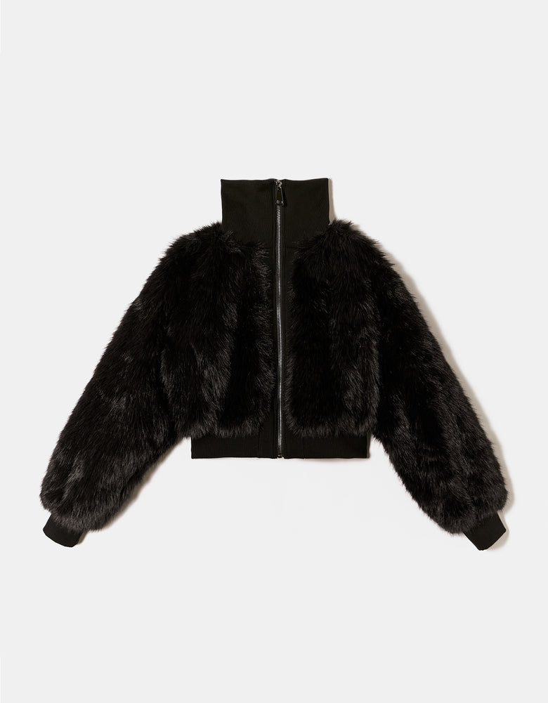 Fake Fur Jacket with Zip | Black