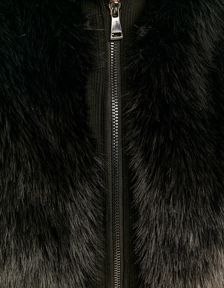 Fake Fur Jacket with Zip | Black