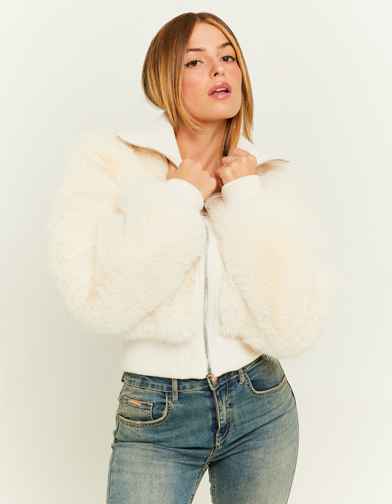 Fake Fur Jacket with Zip | Off White