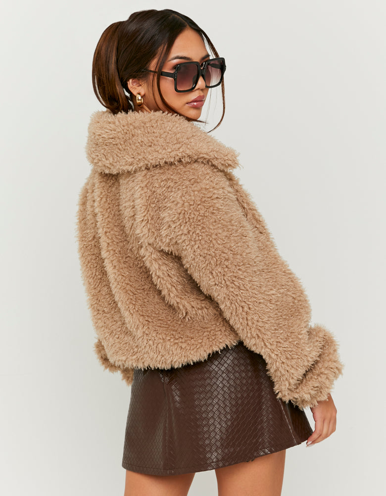 Faux Fur Zip Up Jacket | Beige