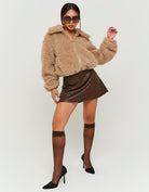 Faux Fur Zip Up Jacket | Beige