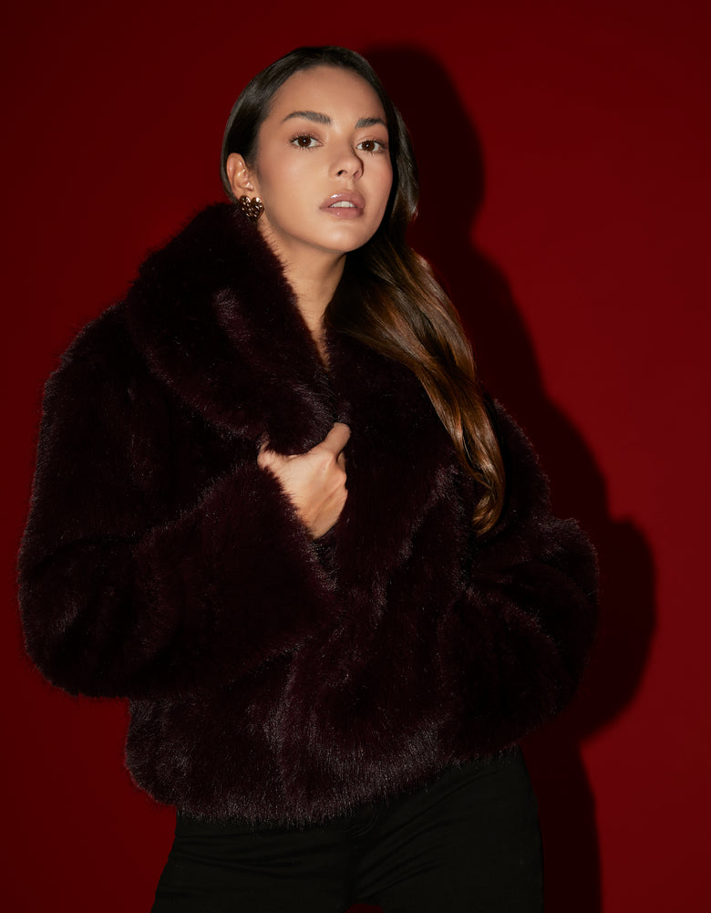 Faux Fur Jacket | Bordeau