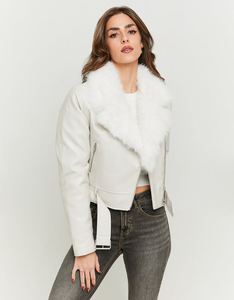 Biker Jacket with Faux Fur | Off White