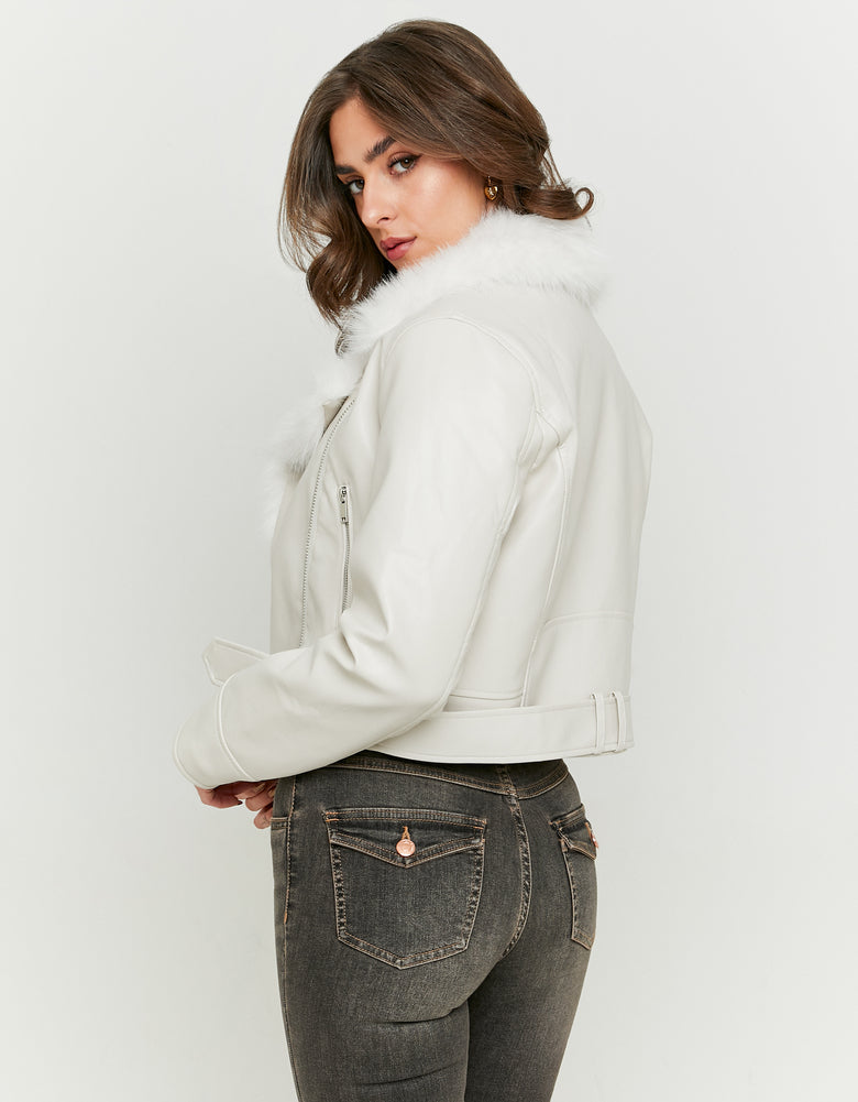Biker Jacket with Faux Fur | Off White