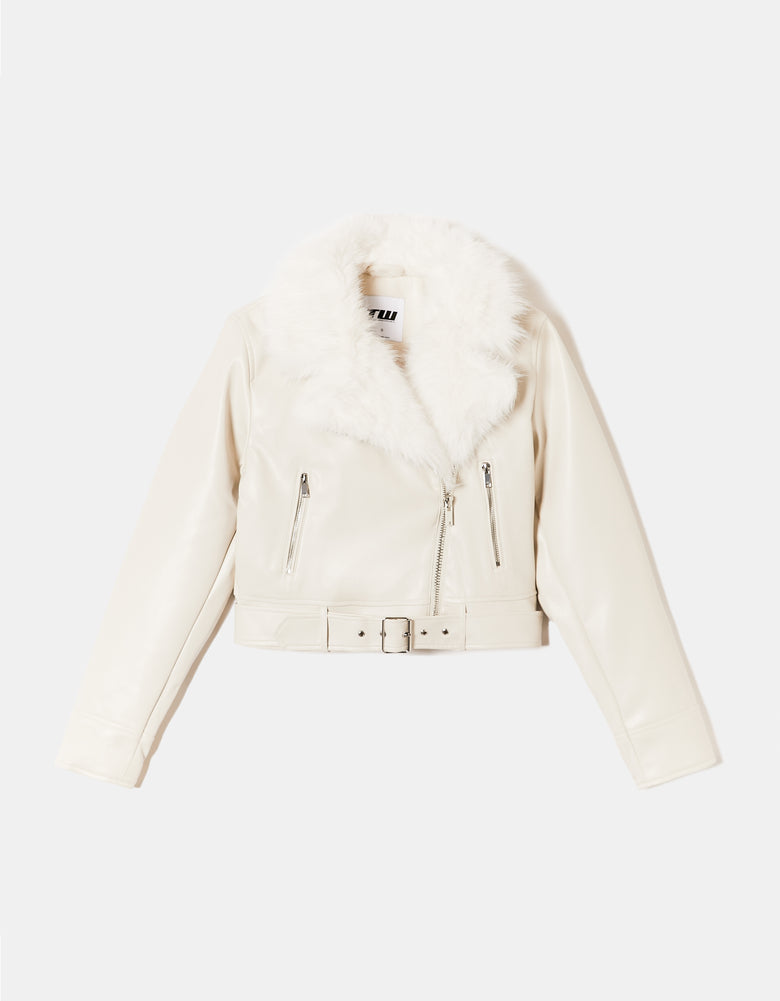 Biker Jacket with Faux Fur | Off White