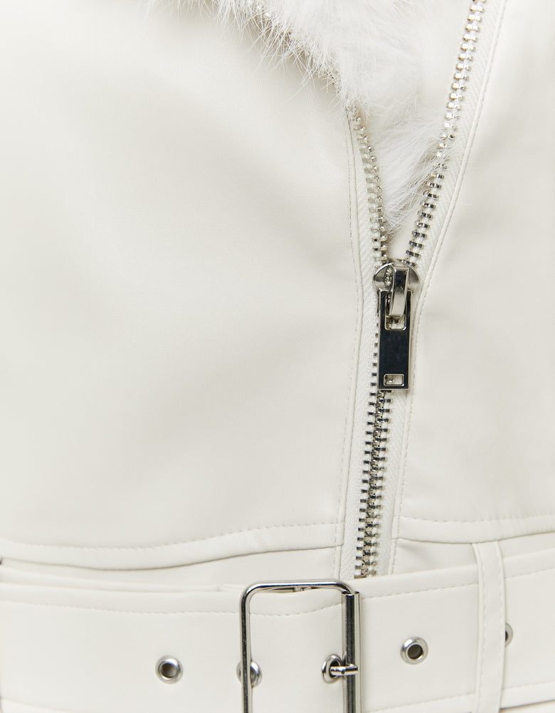 Biker Jacket with Faux Fur | Off White
