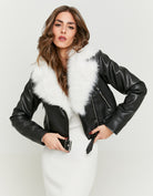 Biker Jacket with Faux Fur | Black