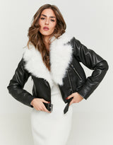 Biker Jacket with Faux Fur | Black