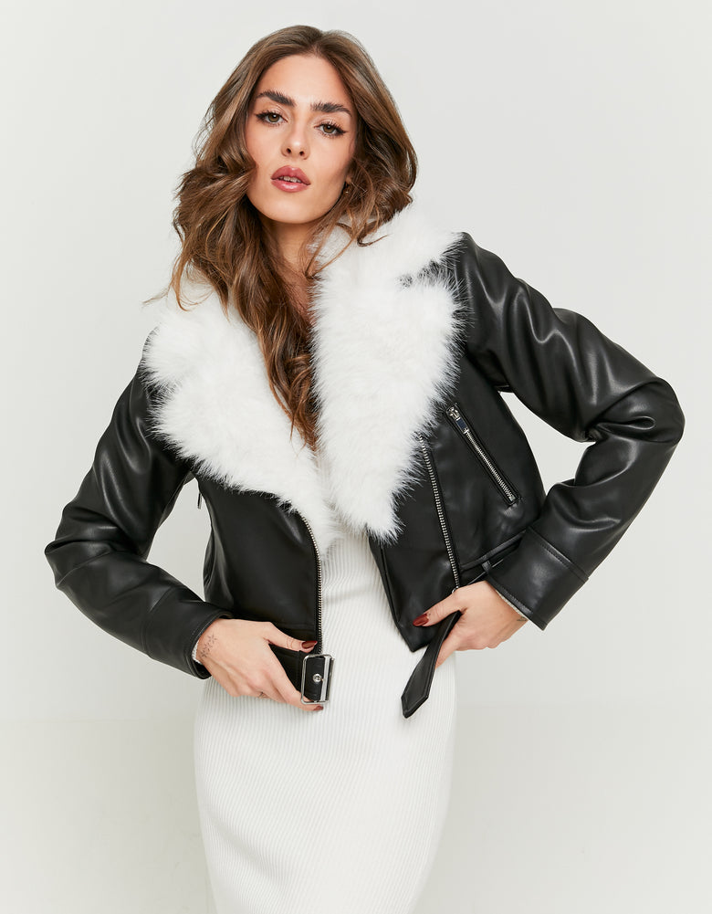 Biker Jacket with Faux Fur | Black
