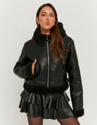 Faux Leather Jacket with Faux Fur | Black