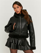 Faux Leather Jacket with Faux Fur | Black