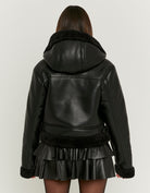 Faux Leather Jacket with Faux Fur | Black