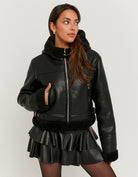 Faux Leather Jacket with Faux Fur | Black