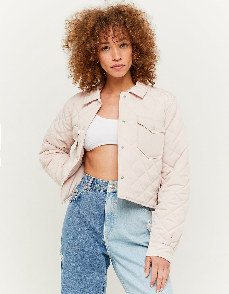 Cropped Quilted Jacket | Light Pink