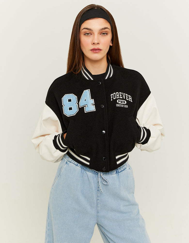 Cropped Varsity Jacket | Black