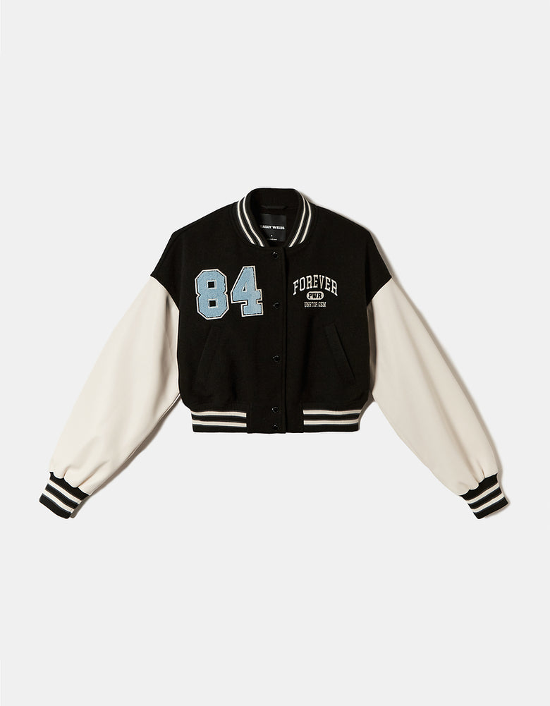 Cropped Varsity Jacket | Black