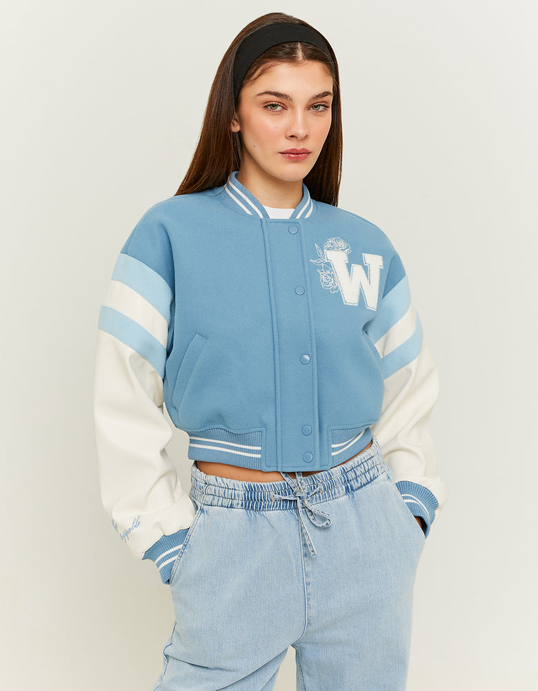 Cropped Varsity Jacket | Blue