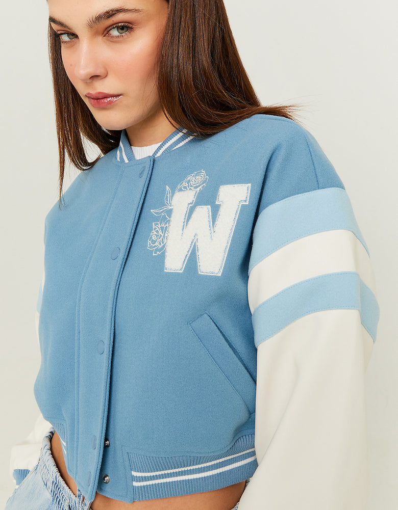 Cropped Varsity Jacket | Blue