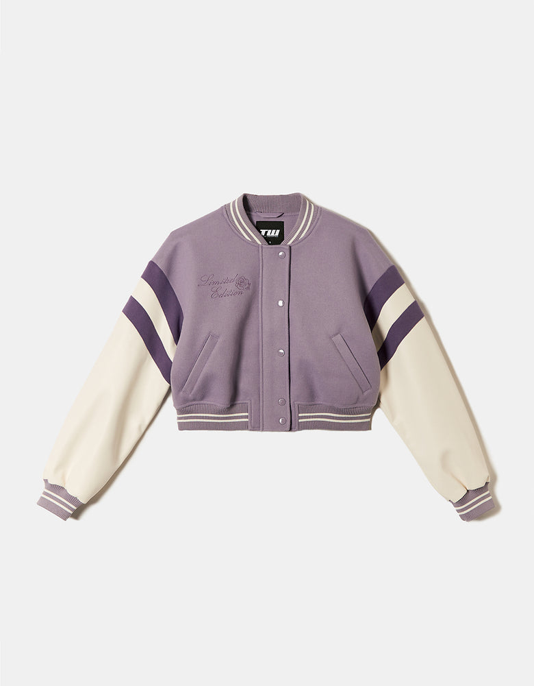 Cropped Varsity Jacket | Purple