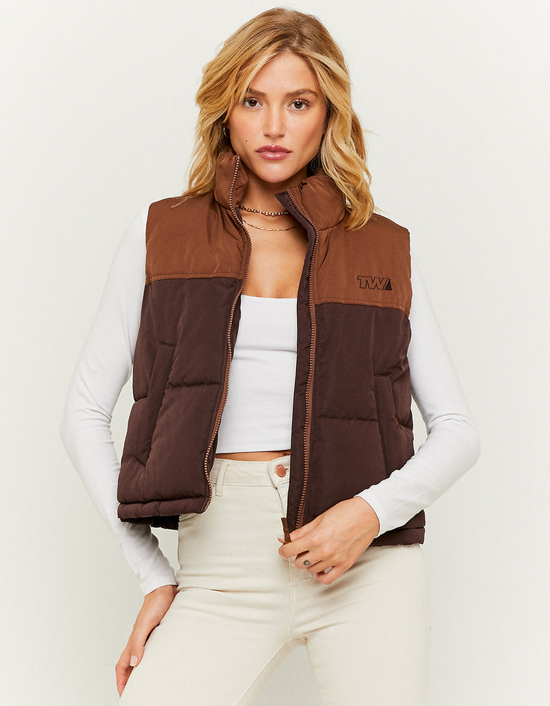 Sleeveless Puffer Jacket | Brown