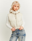Cropped Padded Vest with Removable Hood | Off White