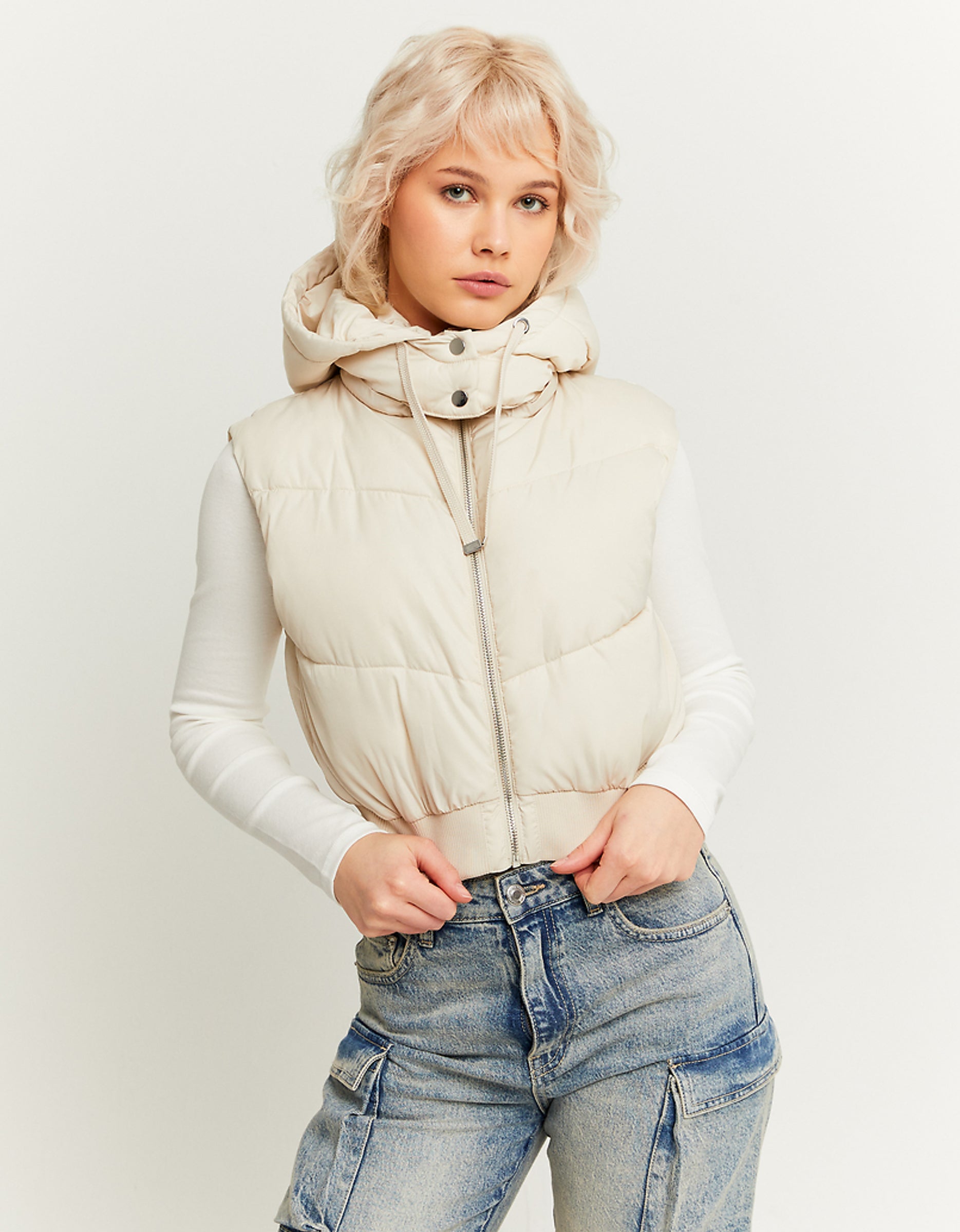 Cropped Padded Vest with Removable Hood | Off White