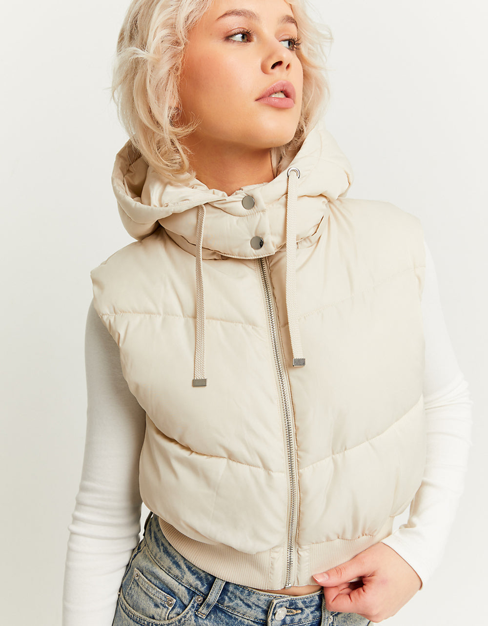 Cropped Padded Vest with Removable Hood | Off White