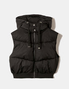Cropped Padded Vest with Removable Hood | Black